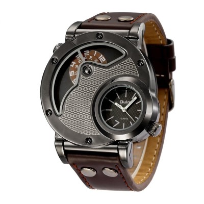 Ceas barbatesc Oulm Quartz Analog Piele Rotund Multiple fuse orare Casual foto