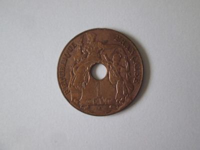 Rară! Indochina Franceză 1 Cent 1937 cu marcaj monetăria Paris,stare foarte bună foto