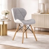 Scaun stil scandinav Leobert, piele ecologica, lemn, gri/alb, 47x52x73 cm. Scaun living, birou, design modern