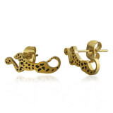 Cercei aurii din oțel - leopard cu pete negre