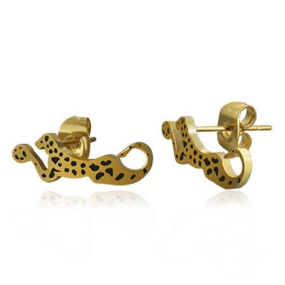Cercei aurii din oțel - leopard cu pete negre foto