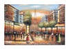 Tablou pictat manual, Parisul interbelic stilizat, 90x60cm ulei pe panza in cutit efect 3D