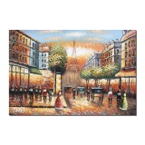 Tablou pictat manual, Parisul interbelic stilizat, 90x60cm ulei pe panza in cutit efect 3D