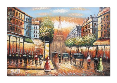 Tablou pictat manual, Parisul interbelic stilizat, 90x60cm ulei pe panza in cutit efect 3D foto