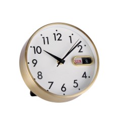 Ceas masa cu calendar aluminiu auriu 17,5 cm