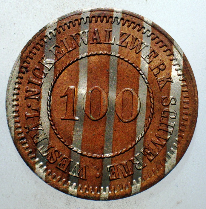 C.190 JETON GERMANIA WESTFALIA WESTF&Auml;L. NICKELWALZWERK SCHWERTE 100 BIMETAL