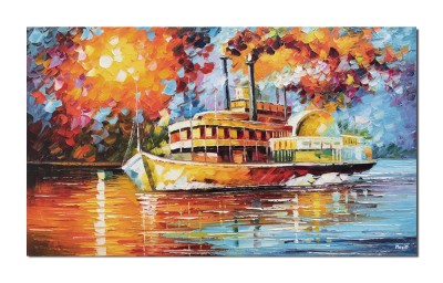 Talou pictat manual, Vapor cu abur pe Mississippi, 100x60cm ulei pe panza in cutit efect 3D foto