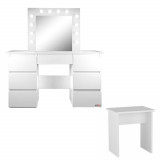 Cumpara ieftin Masa de toaleta/machiaj + Taburet, alba, cu oglinda si LED-uri, Vanessa, 130x43x143 cm, Artool
