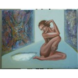 P23. Tablou acrilic pe panza, Nud langa mecanismul din Antikythera, RavariuArt