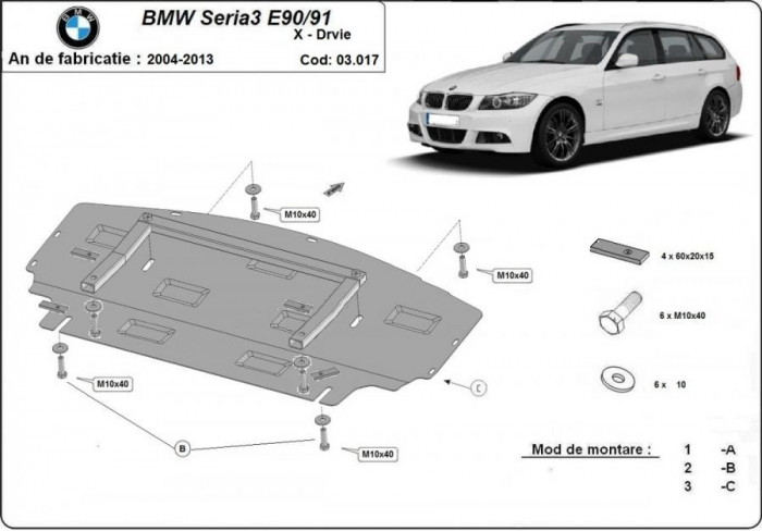 Scut metalic radiator si bara fata Bmw Seria 3 E90/E91 X-Drive 2004-2013