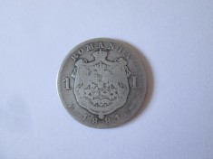 Romania 1 Leu 1881 argint moneda din imagini,diametrul=23 mm,greutate=4,70 grame