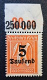 Germania (Deutsches Reich 1923) "5 Tausend" pe 40Pf Portocaliu cu Margine Cifră de Coală "250 000 / 20,00") (MINT / Neștampilat) CLK1