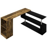HOMCOM Birou de Colț Spațiu Economic cu Raft &icirc;n Formă de S, Birou Modern din Lemn, 140x120x78 cm, Maro Rustic | Aosom Romania
