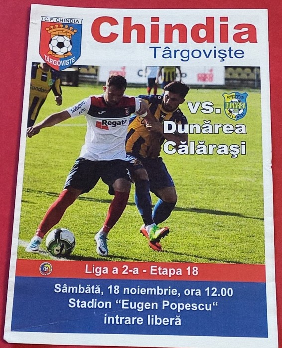 Program meci fotbal &quot;CHINDIA&quot; TARGOVISTE - &quot;DUNAREA&quot; CALARASI (18.11.)