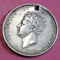 Monedă argint 1 shilling 1826 deteriorată