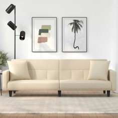 vidaXL Canapea extensibilă, cu perne, crem, material textil foto