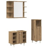 Cumpara ieftin Set mobilier de baie, 3 piese, stejar artizanal, lemn prelucrat