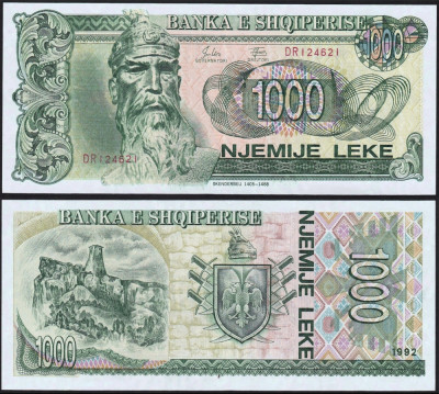 ALBANIA █ bancnota █ 1000 Leke █ 1992 █ P-54 █ UNC █ necirculata foto