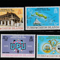 Insulele Turks si Caicos 1974-Centenar U.P.U.,serie 4 val.,dant.,MNH,Mi.335-338