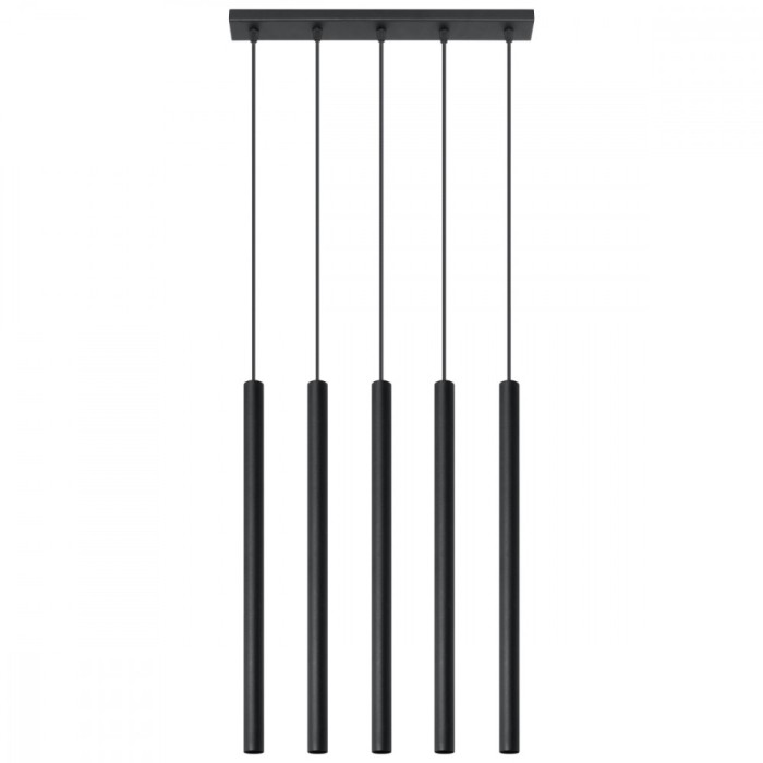 Lampă Suspendată Pastelo Negru Oțel 5 Becuri Tub Modern De Interior