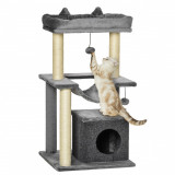 Ansamblu de joaca pentru pisici, cu platforme, culcusuri, punte si ciucuri, gri si bej, 48x48x100 cm GartenVIP DiyLine, ART