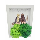 Tablou cu licheni in rama, Pentru Prietenie, Eventissimi, Personalizabil, Verde si Alb, 19 x 24 cm