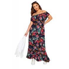 T569-1122 Rochie MAXI pe umeri cu volanase si print floral