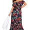 T569-1122 Rochie MAXI pe umeri cu volanase si print floral