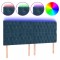 Tablie de pat cu LED, albastru inchis, 180x7x118/128cm, catifea