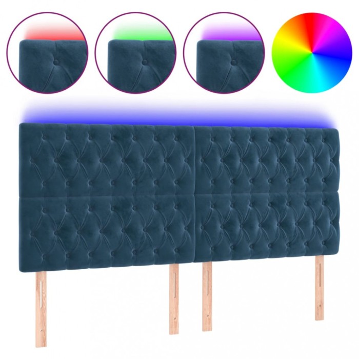 Tablie de pat cu LED, albastru inchis, 180x7x118/128cm, catifea