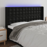 VidaXL Tăblie de pat cu LED, negru, 183x16x118/128 cm, piele ecologică