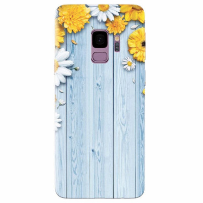 Husa silicon pentru Samsung S9, Sunflower On Blue Wood foto