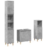 Cumpara ieftin Set mobilier de baie, 3 piese, gri beton, lemn compozit