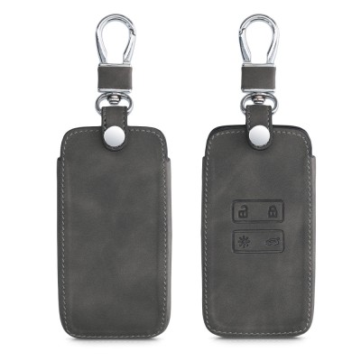 Husa Cheie Auto pentru Renault / Dacia - 4 Butoane - Keyless Go, kwmobile, Piele nabuc, Gri, 48564.19 foto