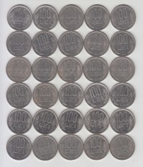 ROMANIA - LOT 100 LEI 1992 (10buc)+ 100 LEI 1993 (10buc) +100 LEI 1994 (10buc) , 30 MONEDE , L17.10