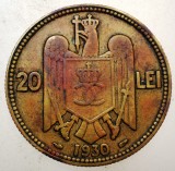 Moneda Romania 20 Lei 1930 Carol al II-lea, Paris, Nichel-Alama, KM# 51