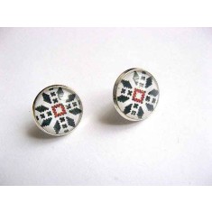 Cercei motiv traditional rosu si negru, cercei sticla 29773