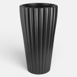 Ghiveci Conici din Plastic Negru cu Dungi &icirc;n Relief și Recipient Suplimentar, CMCLASS