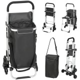 HOMCOM troler de cumpărături, geantă Oxford 40 L, design 3 roți, cadru din aluminiu, scaun, Duneklgrau | Aosom Romania