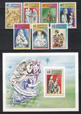 Grenada Grenadine 1979 - Crăciun - Sculpturi, Serie + Colita, MNH foto