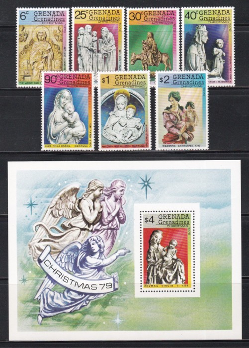 Grenada Grenadine 1979 - Crăciun - Sculpturi, Serie + Colita, MNH