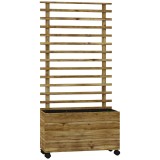 Outsunny Jardiniera inaltata verticala cu 4 roti si suport pentru plantele cataratoare, din lemn de brad, 76x30x155cm, alb | Aosom Romania