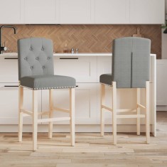 vidaXL Scaune de bar, 2 buc., lemn masiv de hevea ?i textil foto
