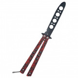 Cutit fluture Butterfly, Balisong 21.50cm, cap de mort rosu M2, fara tais, de antrenament