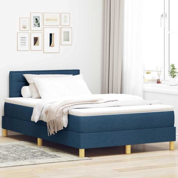 vidaXL Pat cu arcuri cu saltea albastru 120 x 190 cm țesătură 3342351