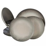 Set farfurii 12 piese, 4 persoane, Stone, Alb Ivoire cu gri