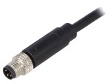 Conector M8 tată, 3 pini, 3A, 60V, IP67, cu cablu și manșon