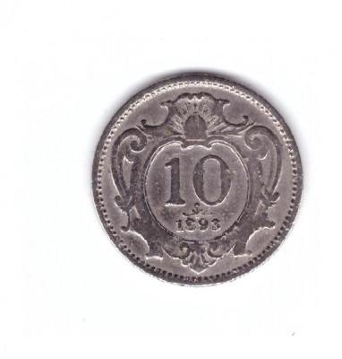 Moneda Austria 10 heller 1893, stare buna foto