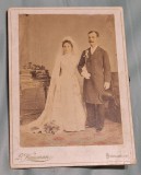fotografie veche CVD, poza de nunta, perioada regala, anii 1900-1910, atelier de fotografie L. Waisman - Bucuresti