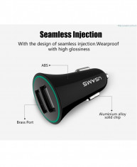 Incarcator auto usams 2 in 1 2.1 mah us- cc013 negru cu cablu micro+adaptor apple iphone foto